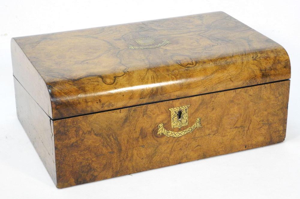 19th Century Burr Walnut Lap Desk, Upper Inner Cover Missing, As Found, 13 3/4" Wide (1 of 5)