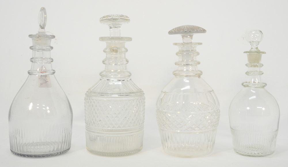 4 Various Triple Ring Neck Decanters 9 - 10 3/4" Tall (1 of 3)