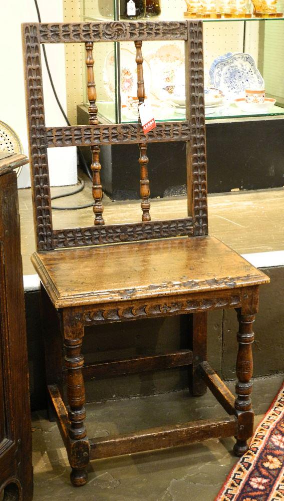 17th Century Carved Oak Jointed Chair, 36 1/4" High: 17th Century Carved Oak Jointed Chair, 36 1/4" High