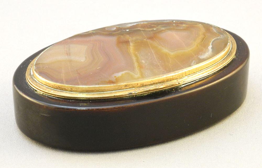 Antique Oval Agate Inset Hinged Box, 3 5/8". (1 of 3)