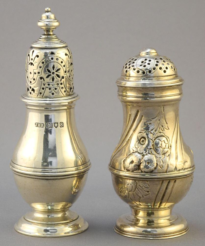 Two Sterling Silver Castors; London 1913 4 1/4" & London 1776. (1 of 2)