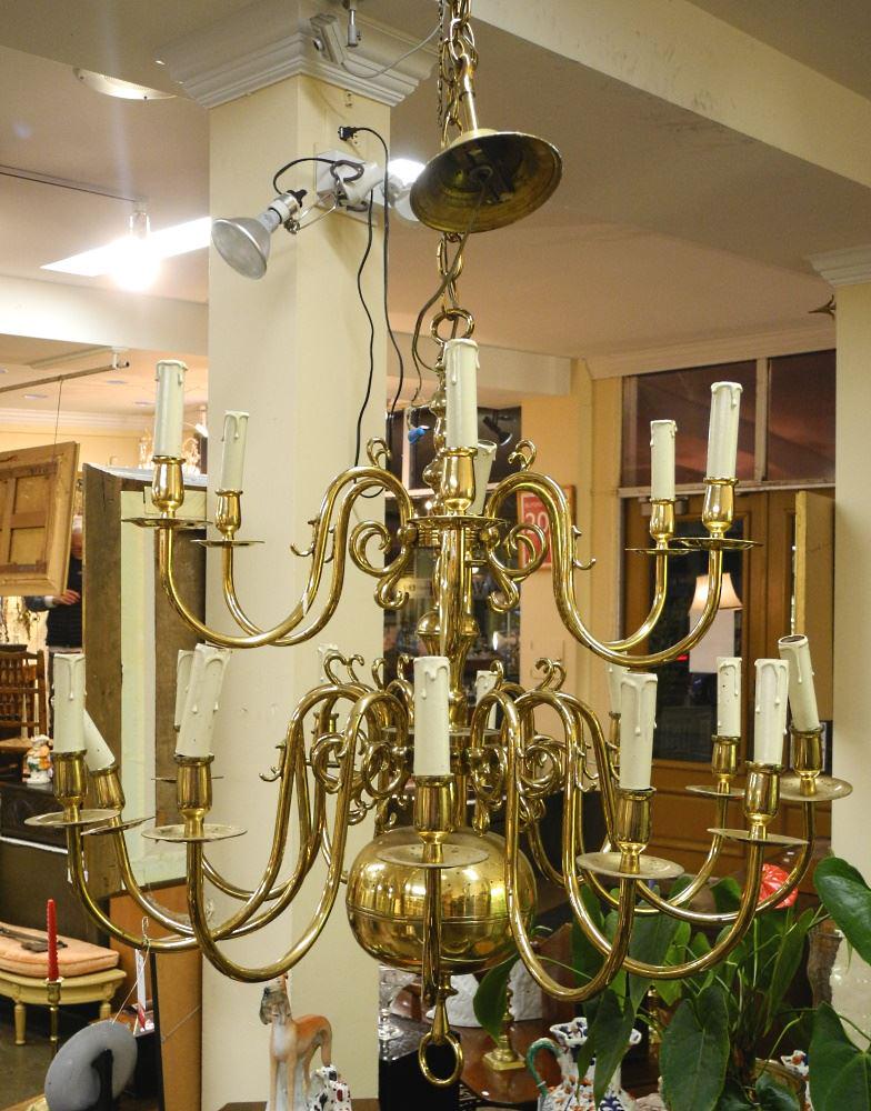 Brass Dutch Colonial Style 18 Arm Chandelier, 33" Diameter (1 of 1)