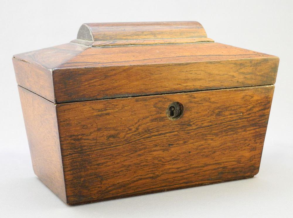 19th Century Sarcophagus-Shaped Tea Caddy, Escutcheon Missing, As Found, 8 1/4" Wide (1 of 6)
