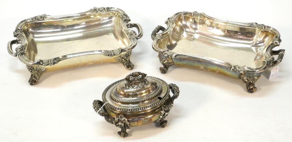 Pair of Old Sheffield Plate Open Serving Dishes & Oval Tureen, 14 & 8 1/4" Wide (1 of 5)