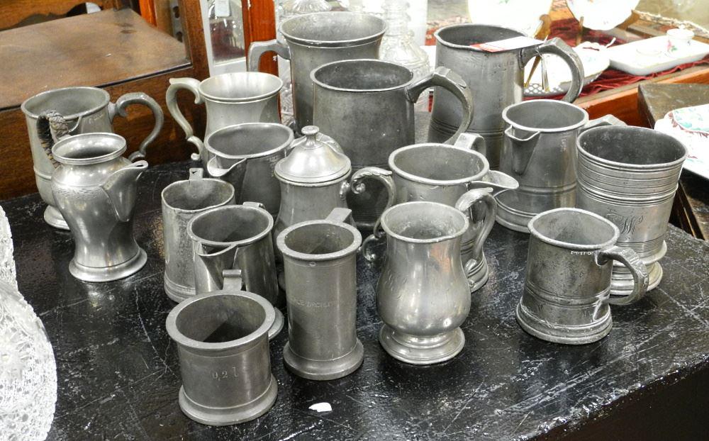 Collection of Pewter Tankards, 18th & 19th Century, 3 5/8 - 6 1/4" Tall (1 of 1)
