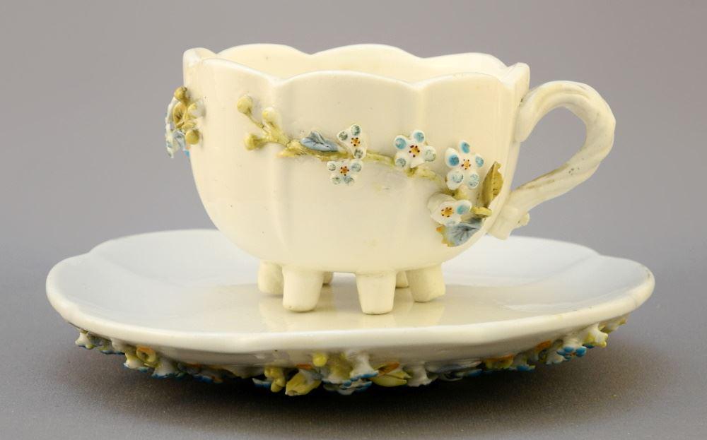 Meissen Augustus Rex Mark Floral Encrusted Cup & Saucer, 4 1/2" Diameter (1 of 3)