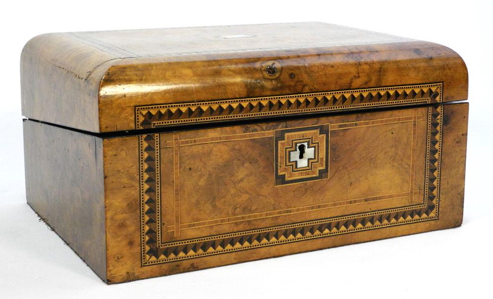 Victorian Burr Walnut Lap Desk Inlaid with Satin Wood & Rosewood, 12" Wide (1 of 11)