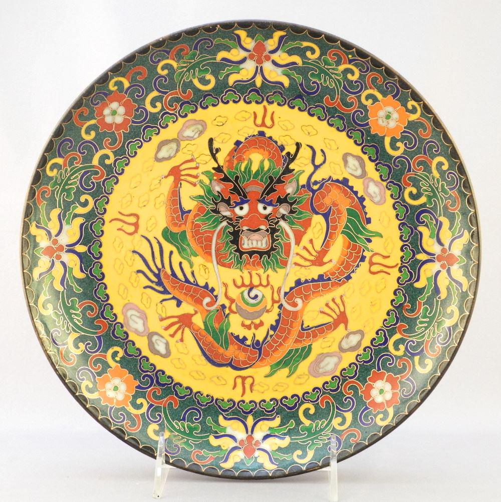 Chinese Cloisonne Zodiac Dragon Dish, 9 7/8" Diameter. (1 of 3)