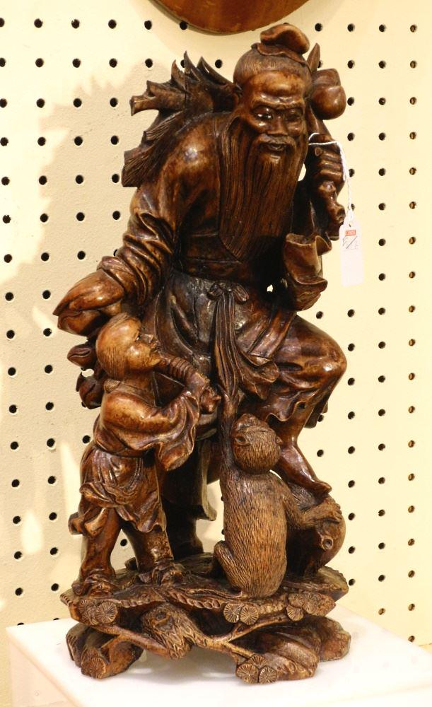 Chinese Hardwood Figural Carving, 14 5/8" High. (1 of 1)