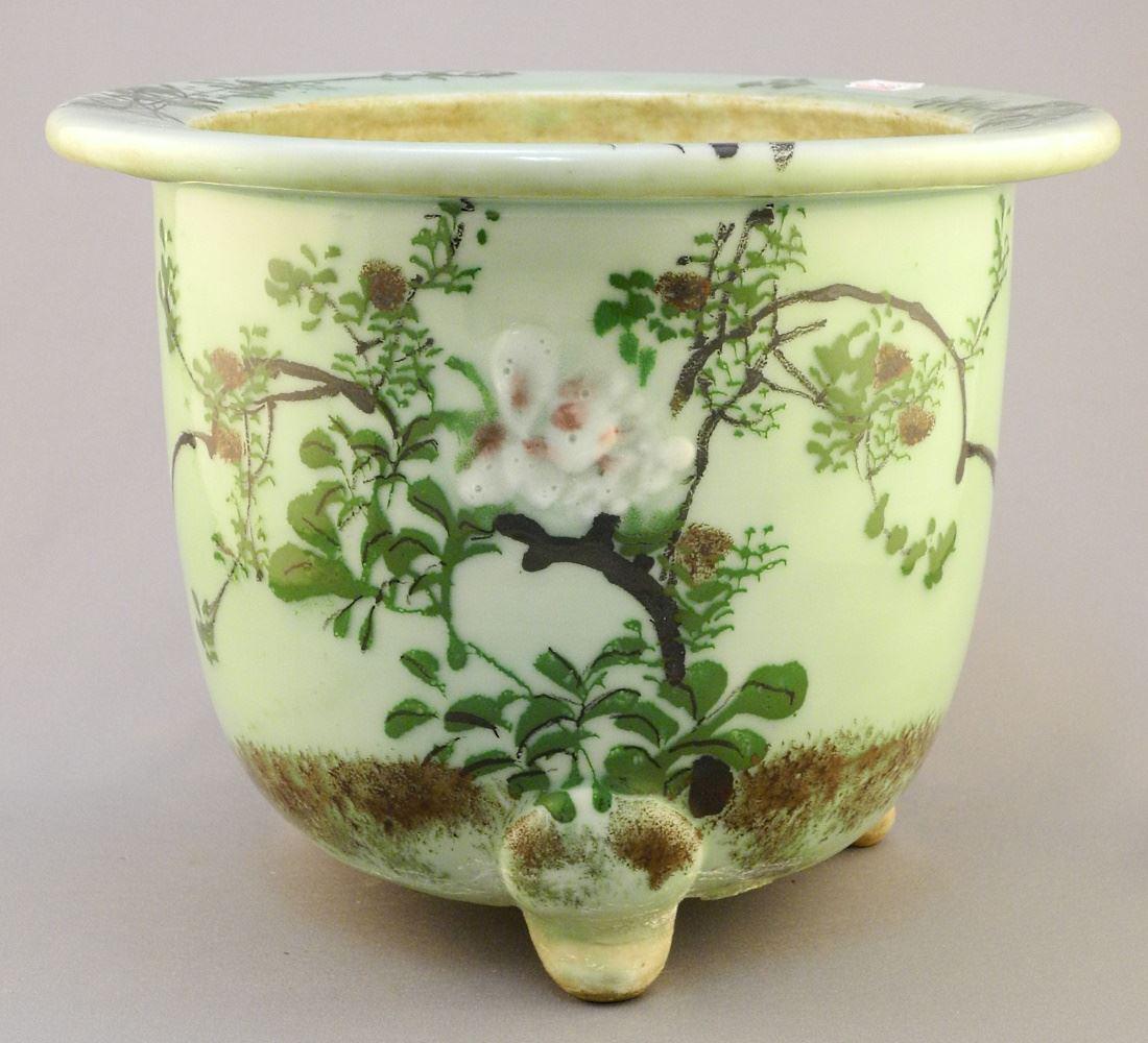 Celadon Glaze Porcelain Jardiniere, 7 5/8" High.: Celadon Glaze Porcelain Jardiniere, 7 5/8" High.