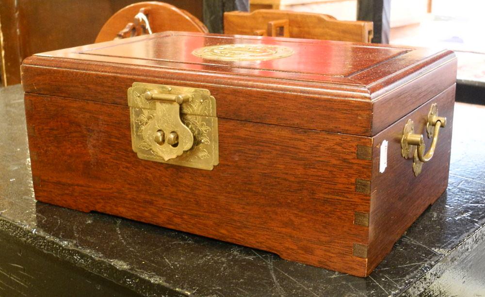 Chinese Rosewood Jewellery Casket, 12" Wide.: Chinese Rosewood Jewellery Casket, 12" Wide.