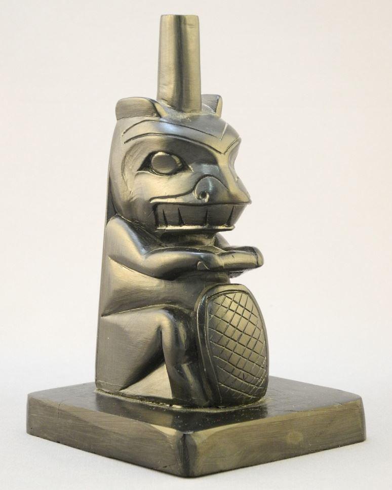 Argillite Carving Signed Herman Collinson, "Beaver", 5 3/4" x 3 3/8" x 3 5/8", Restoration to B: Argillite Carving Signed Herman Collinson, "Beaver", 5 3/4" x 3 3/8" x 3 5/8", Restoration to B