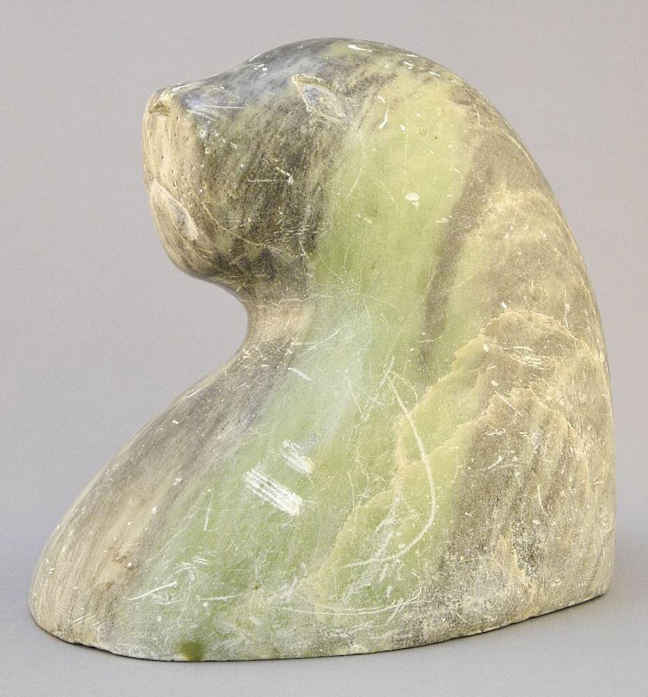 Inuit Seal Sculpture Signed Abe Rube Paulatuk NWT, 6 1/2", All Over Scuffing Noted. (1 of 5)