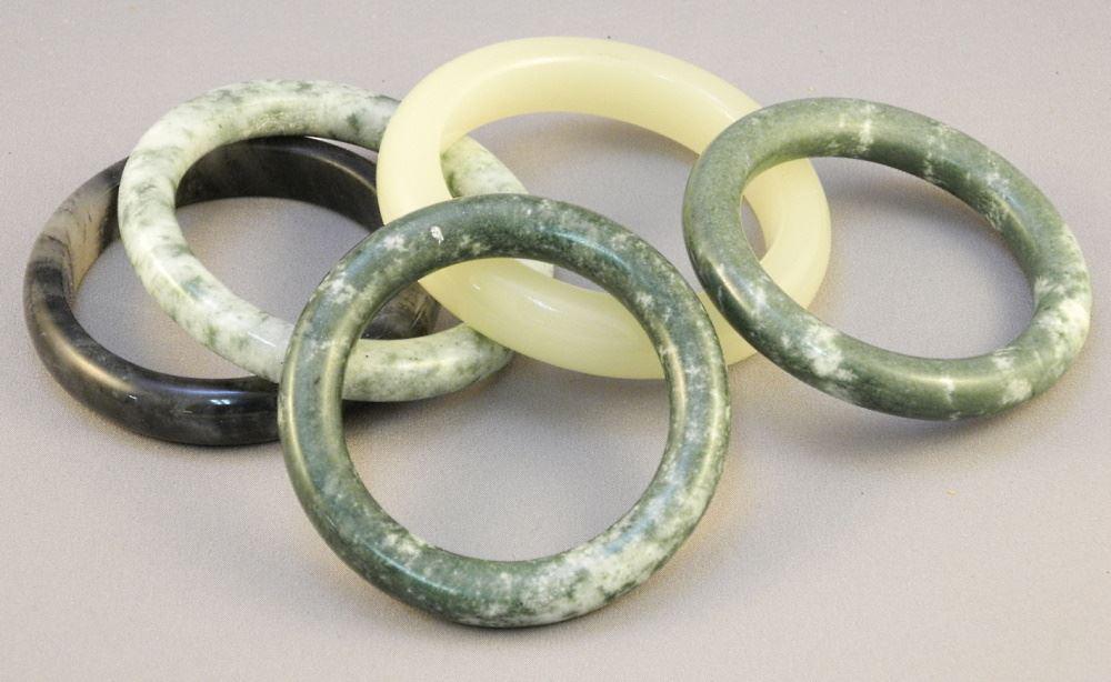 5 Hardstone Bangles, Largest 2 1/4" Internal Diameter. (1 of 3)