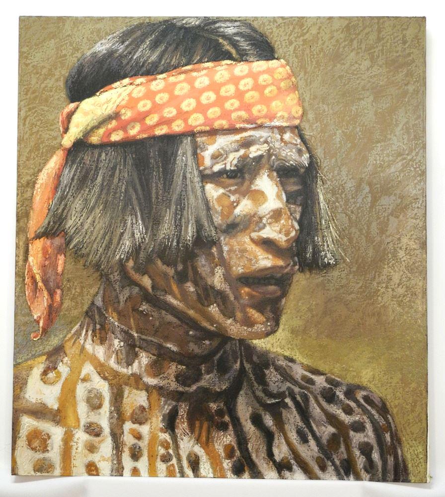 Oil on Canvas Attributed to Terricco Prado,35 1/2" x 31 1/2", "Indigenous Portrait". (1 of 4)