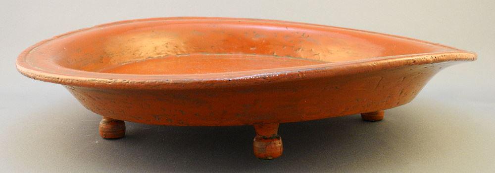 Tibetan Scarlet Lacquer Beggar's Bowl, 3 1/4" x 14" Diameter.: Tibetan Scarlet Lacquer Beggar's Bowl, 3 1/4" x 14" Diameter.