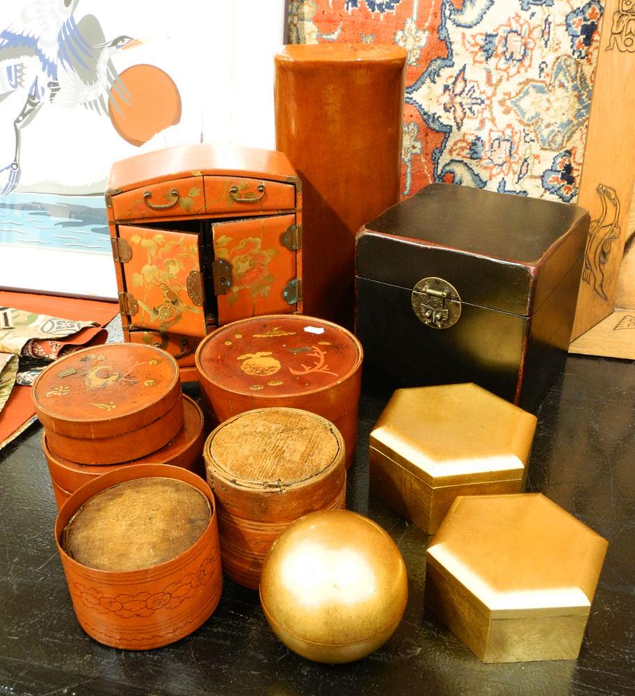 Collection of Lacquer Ware Boxes & Pillows: China/ Japan/ Burma. (1 of 1)