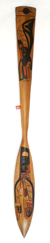 Northwest Coast Paddle Plaque Signed Charlie George, 55 1/2" Length. (1 of 4)