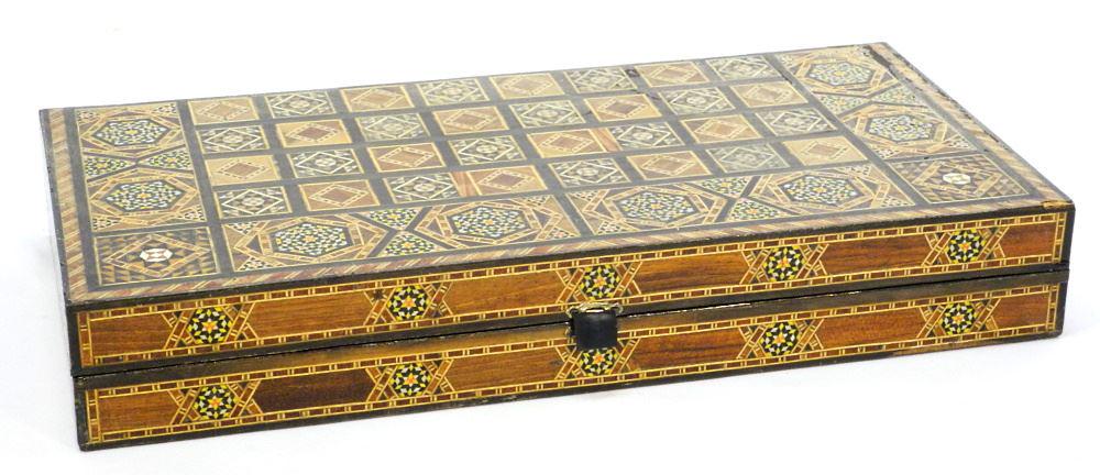 Wooden Inlay Chess Board, Syrian Origins, 19 3/4".: Wooden Inlay Chess Board, Syrian Origins, 19 3/4".