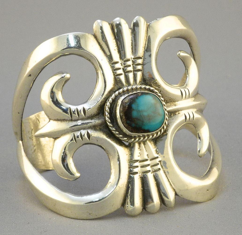 Navajo Silver & Turquoise Openwork Bracelet. (1 of 3)