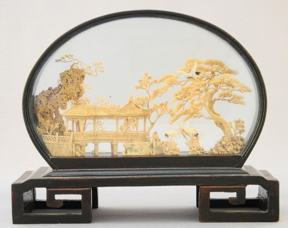 Cork Diorama in Display Case, 6 1/2" High.: Cork Diorama in Display Case, 6 1/2" High.