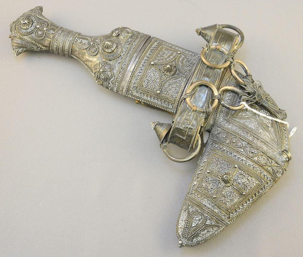 Middle Eastern Ceremonial Dagger with Ornate Hilt & Sheath, 10 1/2"L. (1 of 3)