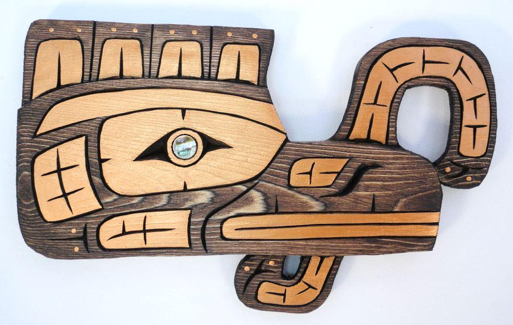 Kwagiulth "Crooked Beak Supernatural Bird" Plaque signed Silas Coon, 12 1/4" Length.: Kwagiulth "Crooked Beak Supernatural Bird" Plaque signed Silas Coon, 12 1/4" Length.