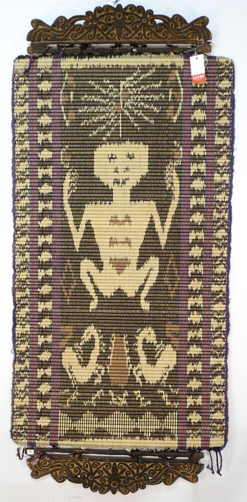 Sarawack Ikat Wall Hanging "Ancestor & Dragon's" with Wood Mounts, 53". (1 of 1)