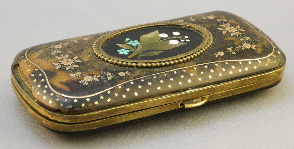 Vintage Tortoise Shell Case with Gold Pique Work & Pietra Dura Cartouche. (1 of 4)