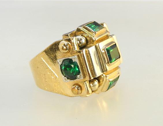 14K & Platinum Ring with Synthetic Spinel Signed Paris, France.: 14K & Platinum Ring with Synthetic Spinel Signed Paris, France.