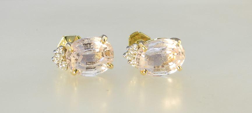 Pair of 14K Yellow & White Gold Kunzite & Diamond Earrings. (1 of 4)