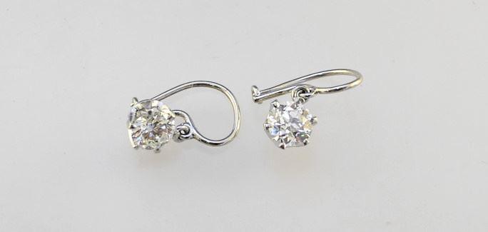 Pair of 10K White Gold & Platinum Earrings with .94 & 1.02Ct Diamonds. (1 of 1)