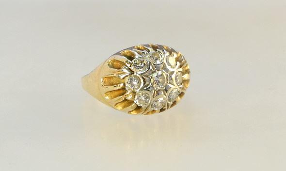 14K (Marked) Yellow Gold & White Stone Ring, Size 6 3/4, TW:9.89 Gram (1 of 5)