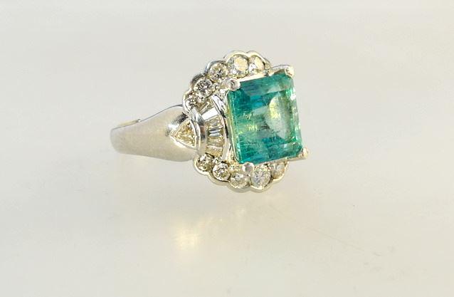 Platinum (Marked) Natural Columbian Emerald (5.12CT) & Diamond Ring, Size 6 1/2, TW:10.3 Gr. (1 of 4)