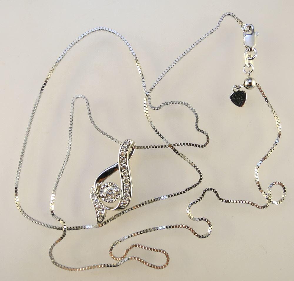 14K (Marked) White Gold & 3/8CT Diamond Necklace & Pendant, TW:5.51 Grams. (1 of 2)
