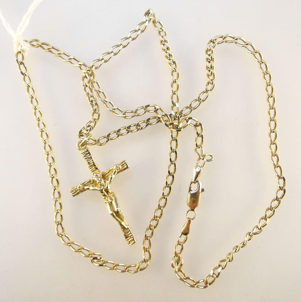 10K Gold Chain with Hallmarked Crucifix Pendant, TW:13.4 Grams. (1 of 3)