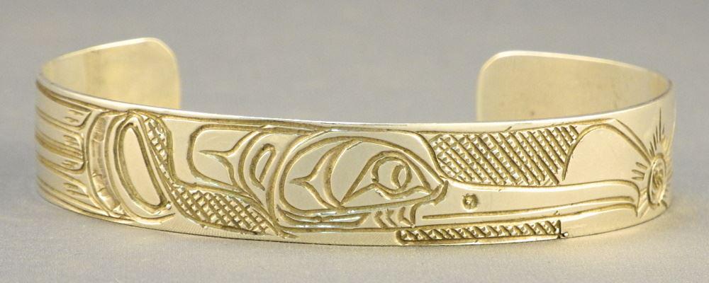 Kwagiulth Hummingbird Bracelet Marked AHS (Alfred Seaweed), 1/2" Wide.: Kwagiulth Hummingbird Bracelet Marked AHS (Alfred Seaweed), 1/2" Wide.