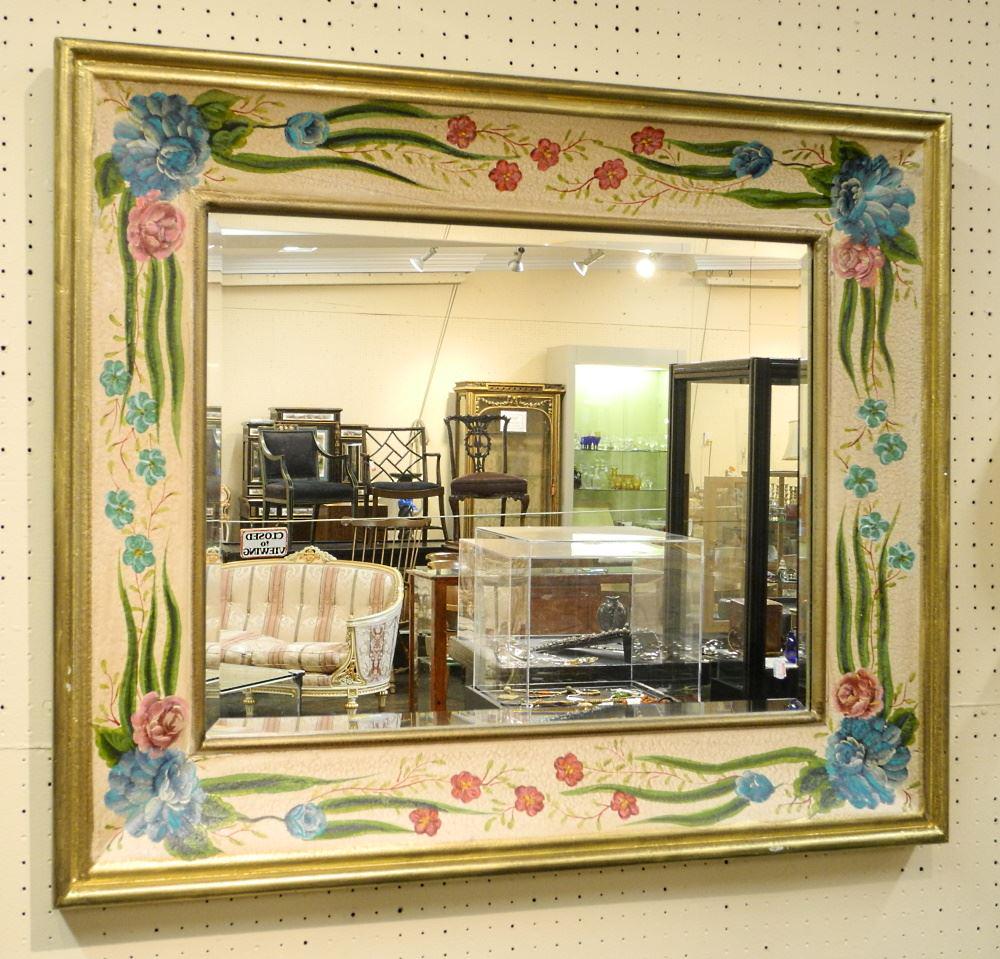 Pair of Stepped Giltwood Mirrors with Floral Borders, 39" x 33" x 2 3/4".: Pair of Stepped Giltwood Mirrors with Floral Borders, 39" x 33" x 2 3/4".