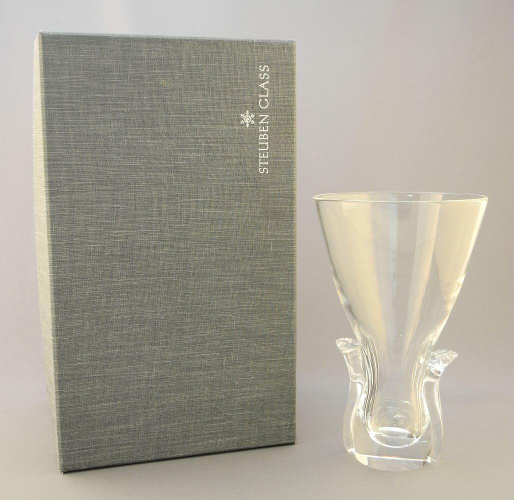 Steuben Glass Vase with Box, 8" High,: Steuben Glass Vase with Box, 8" High,