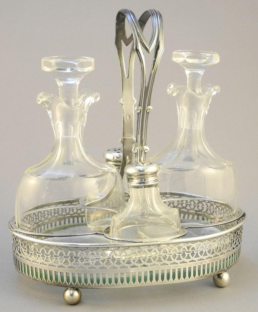 Cut Crystal & Sterling Cruet Set, 6 3/4" High. (1 of 8)