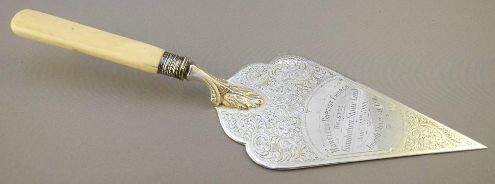 Silver Plated Presentation Trowel: Horfield Baptist Church Foundation Stone 1900, No Export, 12 (1 of 4)