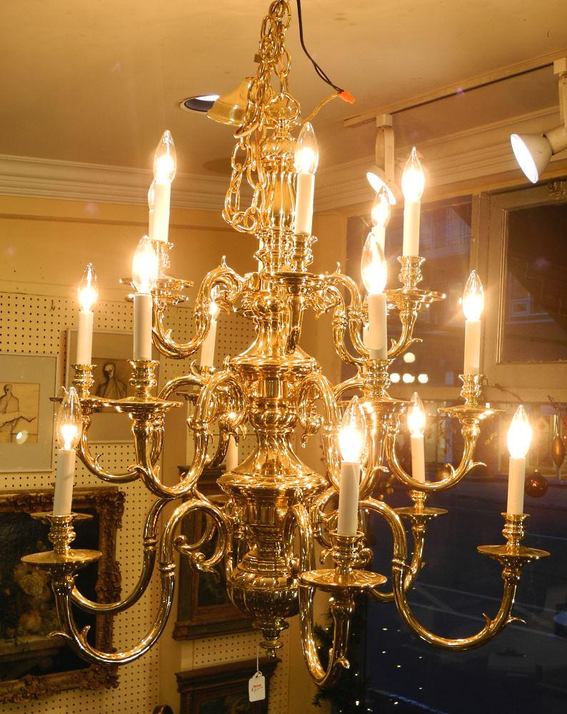 3 Tier Brass Chandelier, 18 Lights, 35" High.: 3 Tier Brass Chandelier, 18 Lights, 35" High.