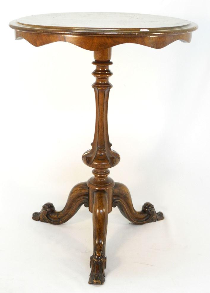Mid 19th Century Burl Walnut Tripod Table, 28" High. (1 of 10)