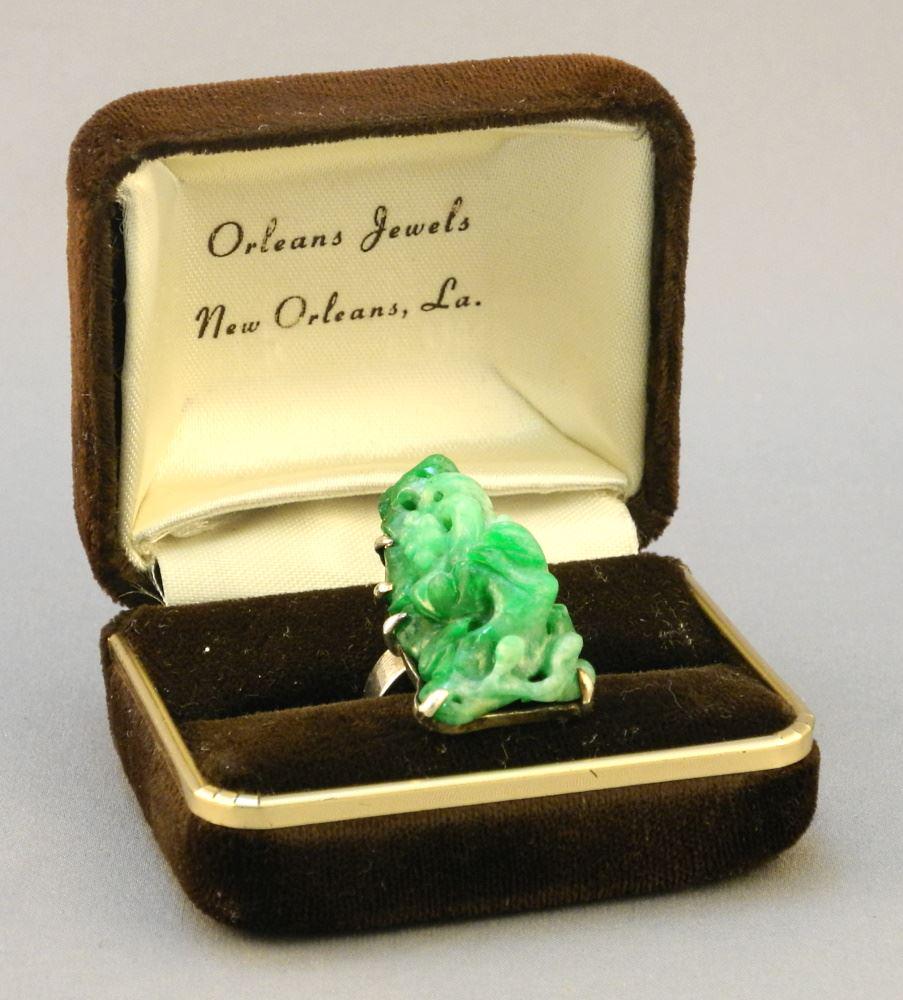 Jade Carving in Unmarked Silver Ring, Size 5 1/2, TW:11.88 Grams. (1 of 8)