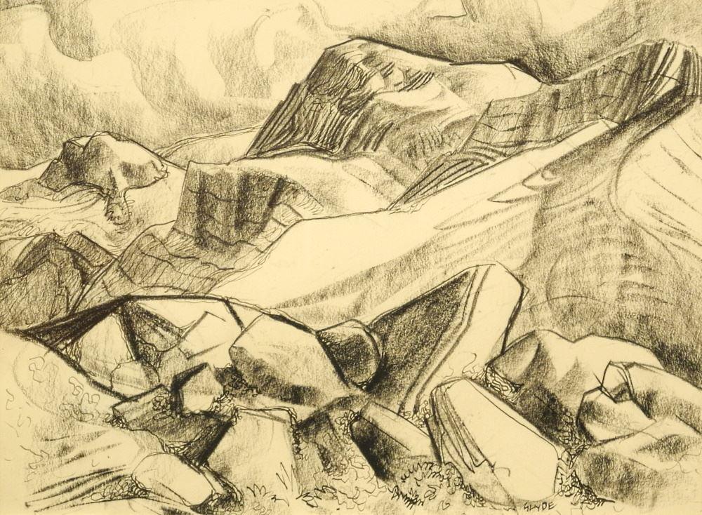 Mixed Media Signed H.(Henry) G. Glyde, 10 3/8" x 14 1/8", "Glacier Study". (1 of 9)