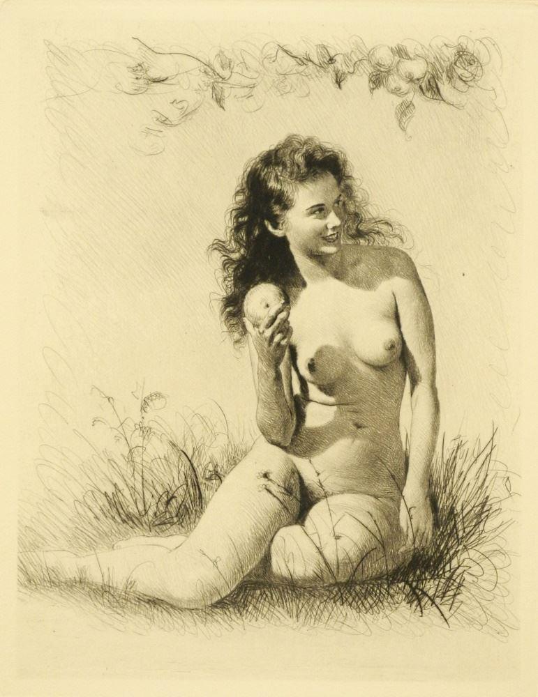 Drypoint Etching From "The Life of Breasts" By Paul-Emile Becat C.1950, 9" x 7". (1 of 4)