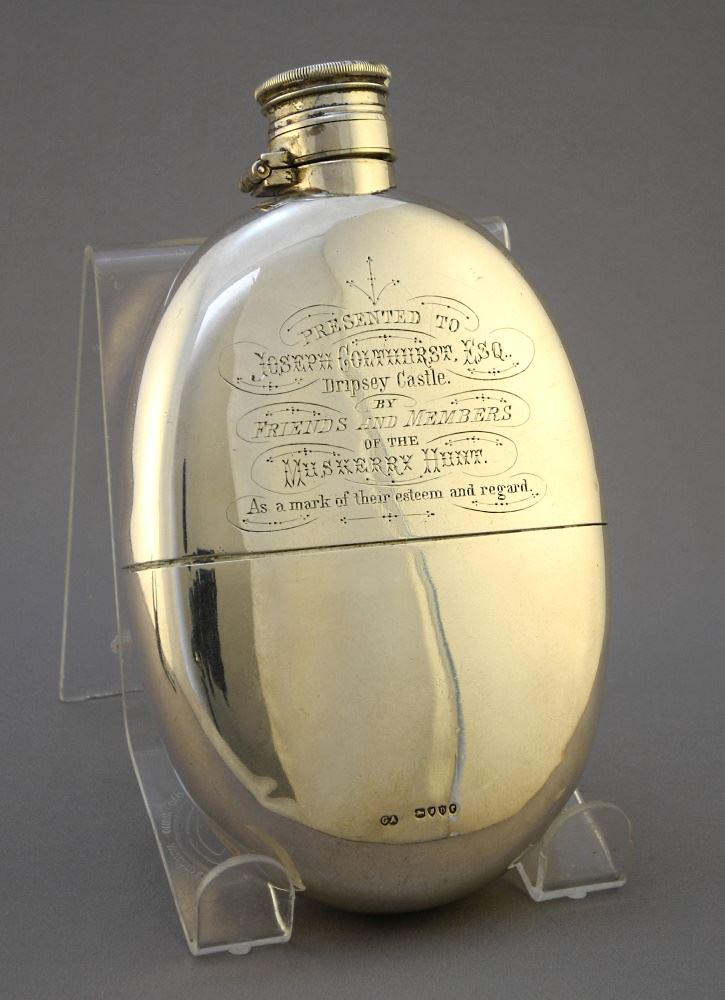Hallmarked Silver Flask with Dripsey Castle Inscription, 5 3/4". (1 of 7)