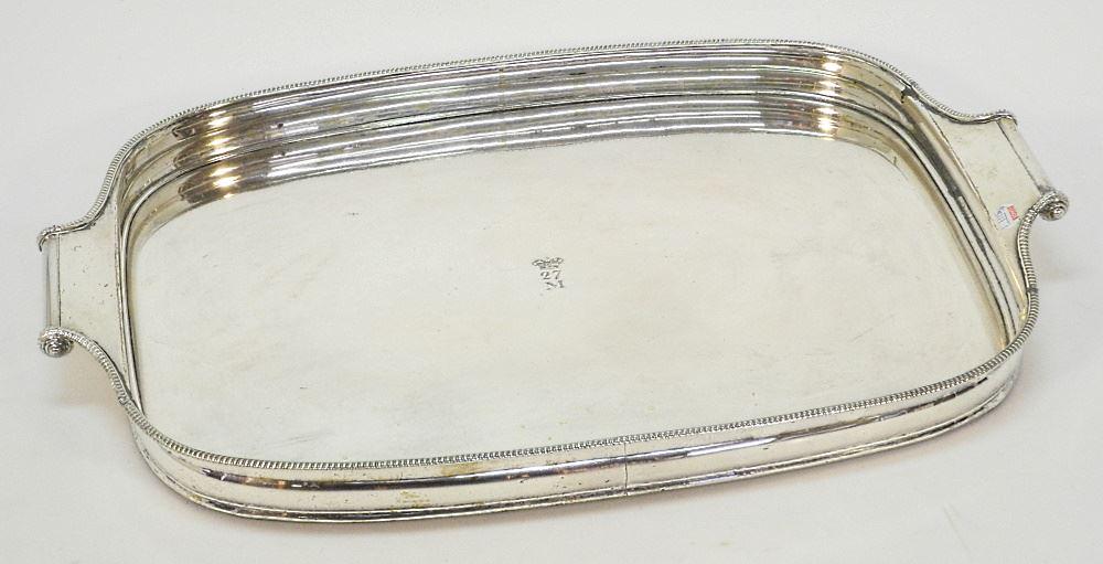 Old Sheffield Plate Tray With Regimental Coronet, 23 1/4" Wide (1 of 3)