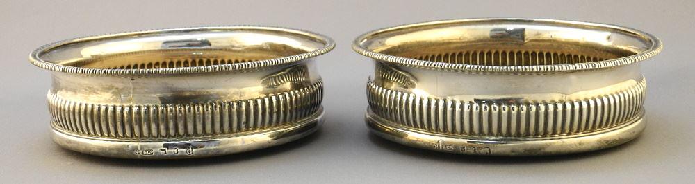 Pair of Silver Wine Coasters: 1830/ Nathaniel Smith & Co./ Sheffield/ TW451 gr., 1 5/8" x 5 5/8": Pair of Silver Wine Coasters: 1830/ Nathaniel Smith & Co./ Sheffield/ TW451 gr., 1 5/8" x 5 5/8"