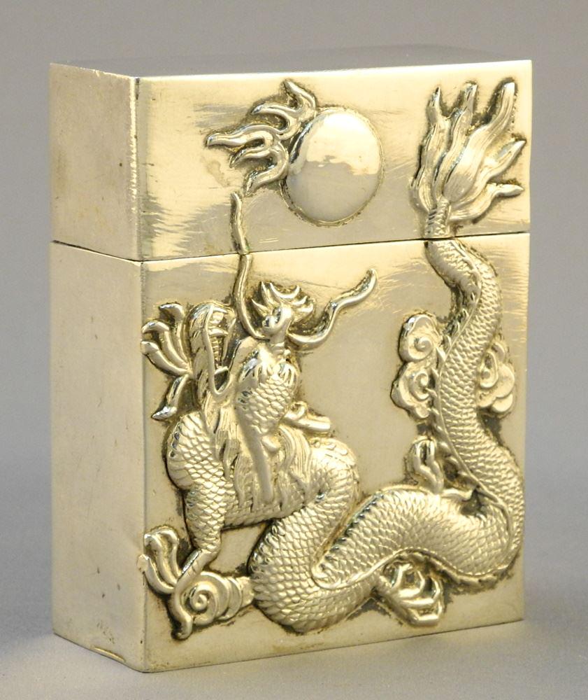 Chinese Silver Dragon with Flaming Pearl Covered Box, 3" x 2 1/4" x 1", 104 Grams. (1 of 6)
